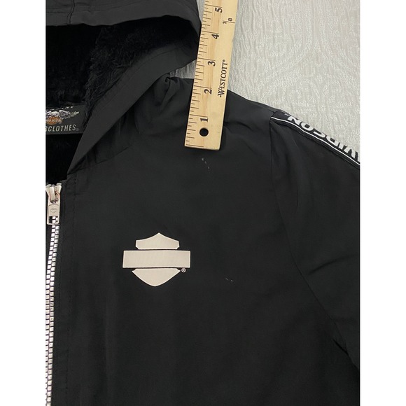 Harley Davidson Black Hooded Bomber Jacket With Logo Tape Size S - Picture 3 of 12